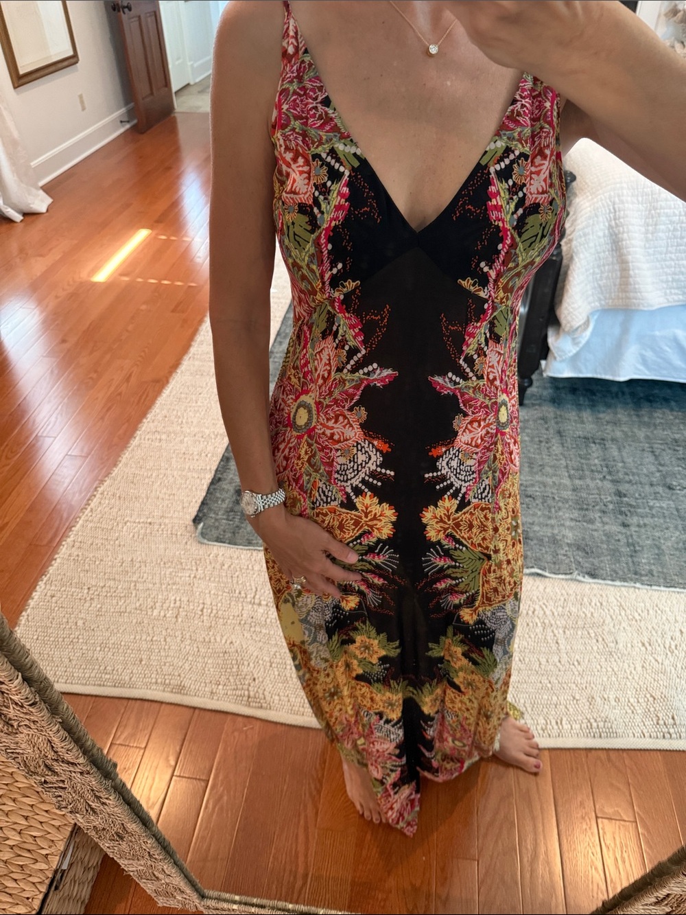 Intimately Free People sheer Floral V-Neck Slip Dress in Black and Multicolor - Picture 2 of 5